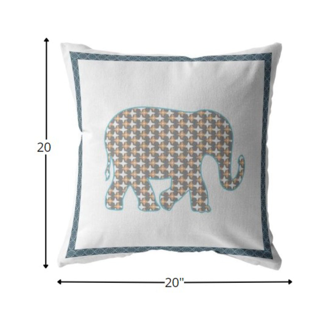 18” Gold White Elephant Indoor Outdoor Zippered Throw Pillow