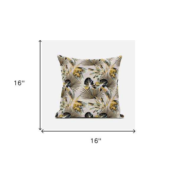 16” Yellow Black Tropical Zippered Suede Throw Pillow