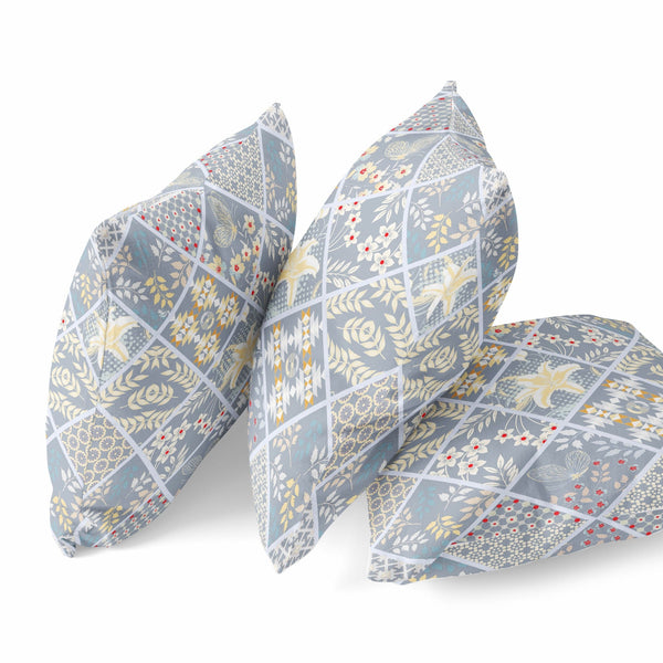 16?ǥ Gray Yellow Patch Indoor Outdoor Throw Pillow