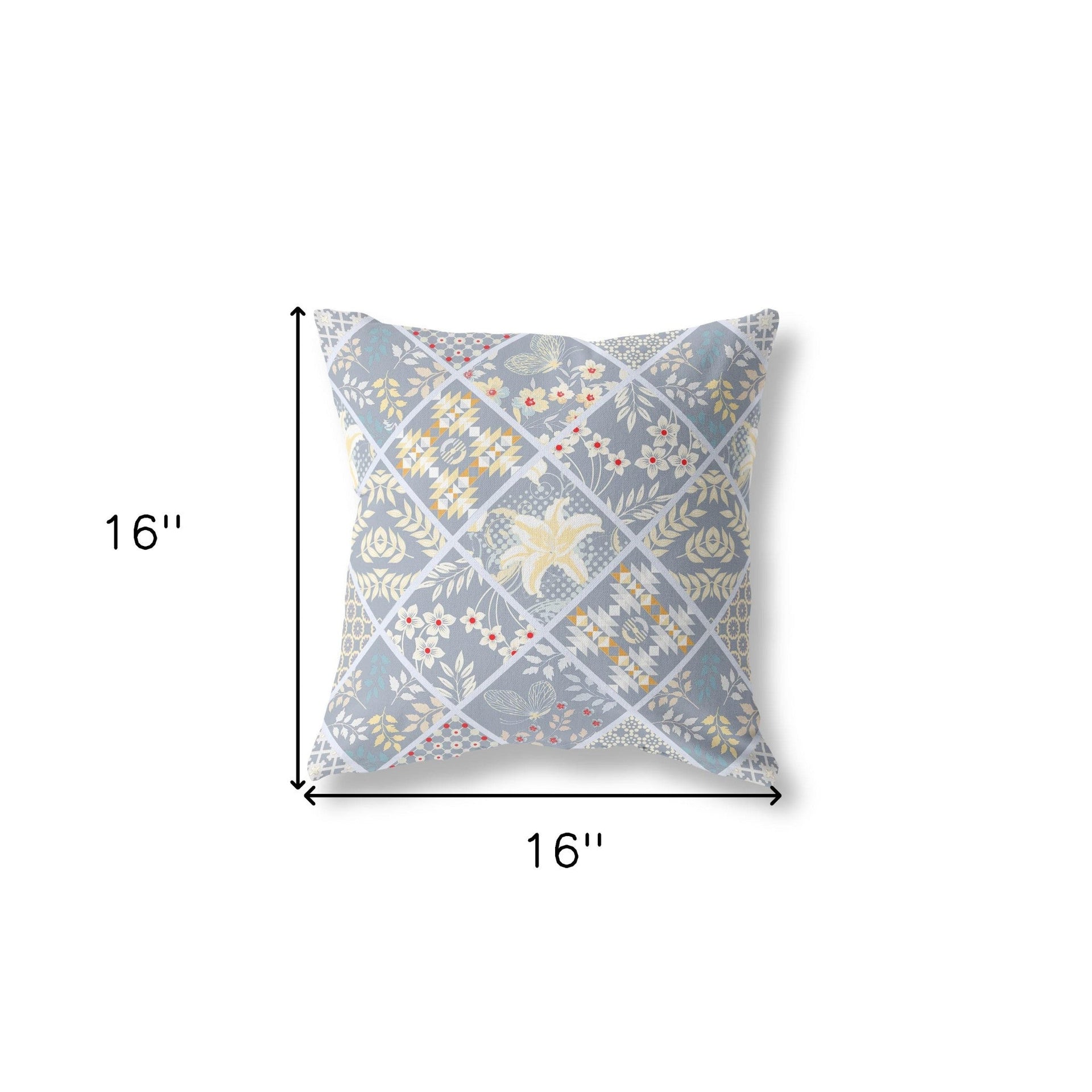 16?ǥ Gray Yellow Patch Indoor Outdoor Throw Pillow
