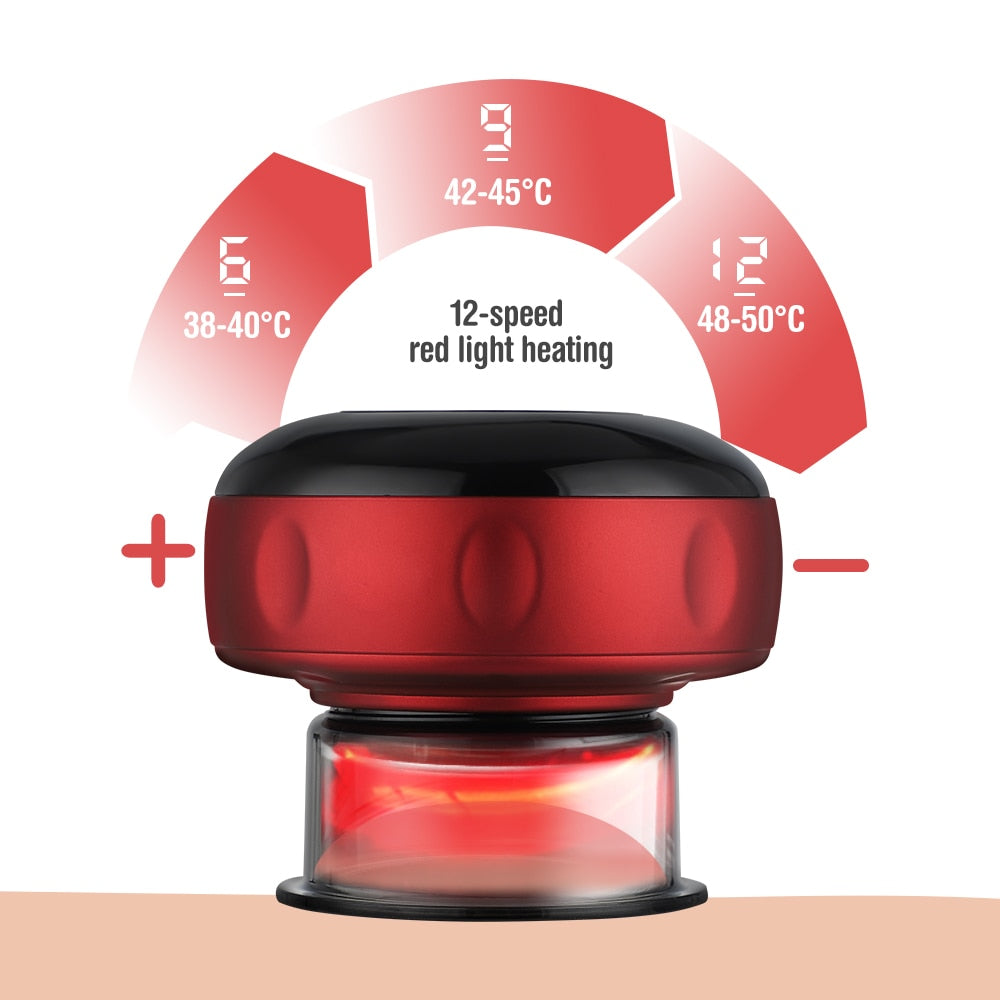 Electric Cupping Massager Scraping and Cupping Therapy Red Light Heating Vibration Pressotherapy Rechargeable Pain Relief