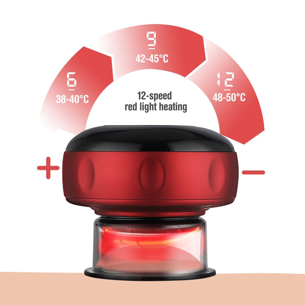 Electric Cupping Massager Scraping and Cupping Therapy Red Light Heating Vibration Pressotherapy Rechargeable Pain Relief