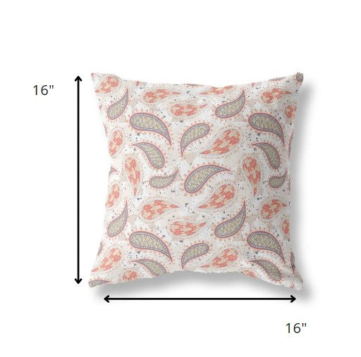 16?ǥ Red Beige Boho Paisley Indoor Outdoor Throw Pillow
