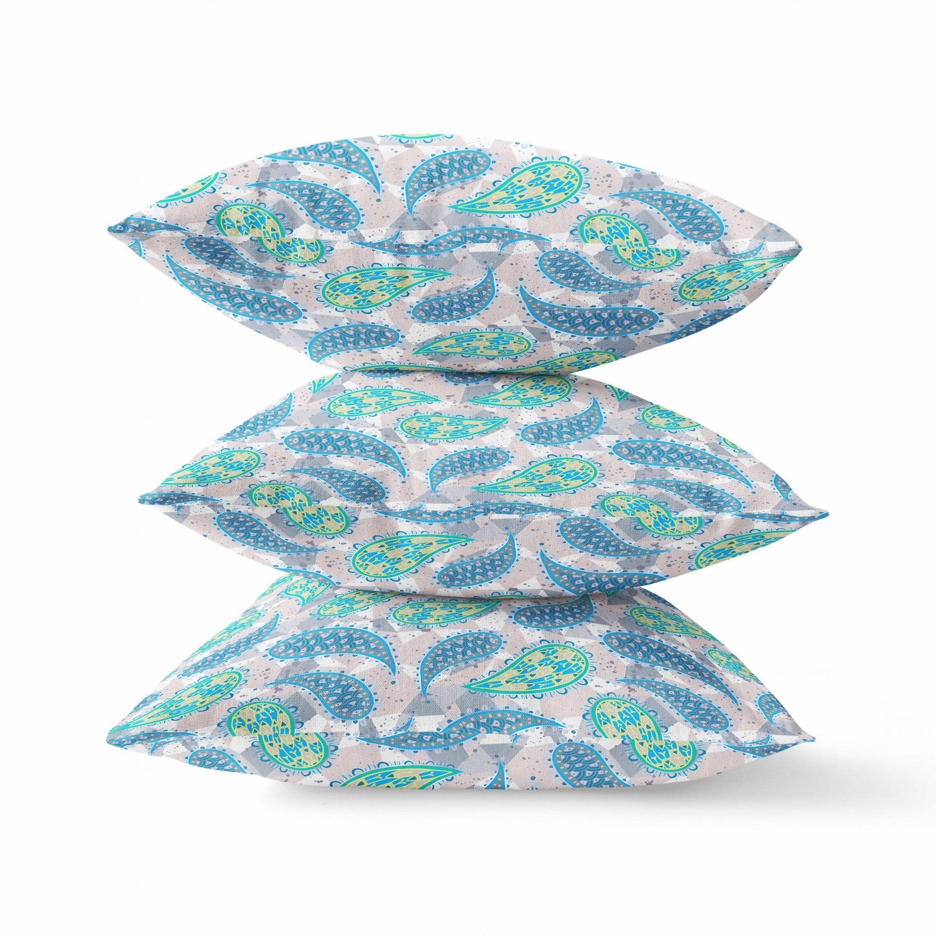 16?ǥ Green Indigo Boho Paisley Indoor Outdoor Throw Pillow