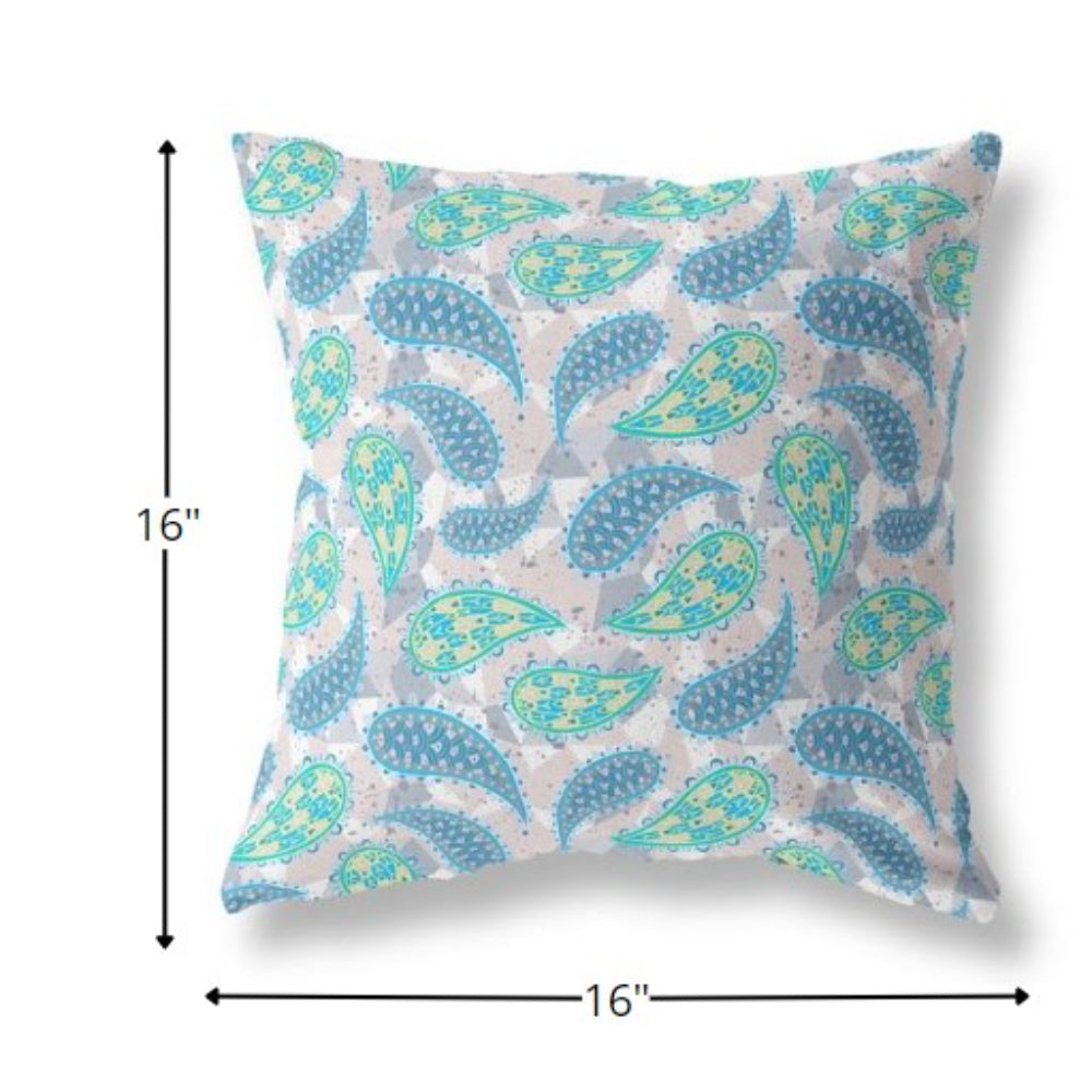 16?ǥ Green Indigo Boho Paisley Indoor Outdoor Throw Pillow