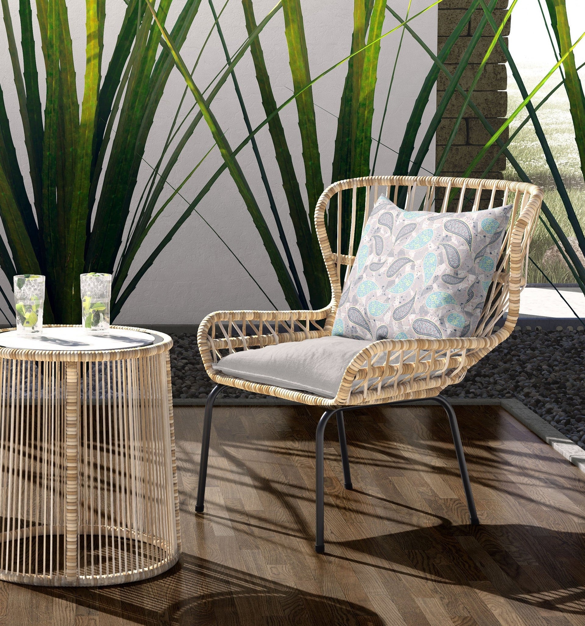 16?ǥ Gray Turquoise Boho Paisley Indoor Outdoor Throw Pillow