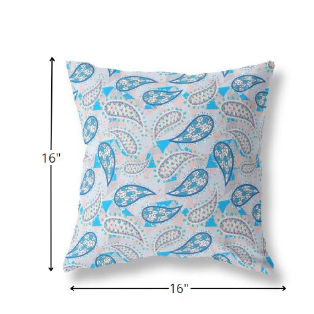 16?ǥ Blue Peach Boho Paisley Indoor Outdoor Throw Pillow