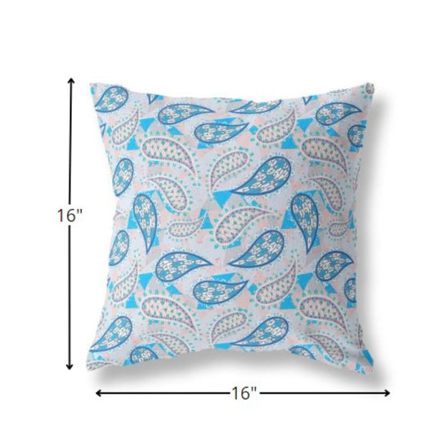 16?ǥ Blue Peach Boho Paisley Indoor Outdoor Throw Pillow