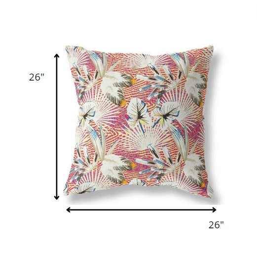 18” White Red Tropical Indoor Outdoor Throw Pillow