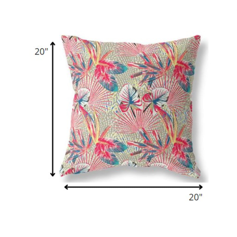 18” Red Gold Tropical Indoor Outdoor Throw Pillow