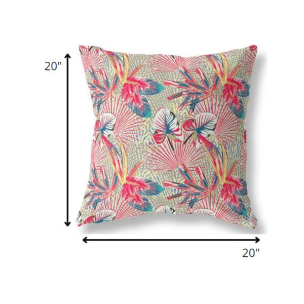 18” Red Gold Tropical Indoor Outdoor Throw Pillow