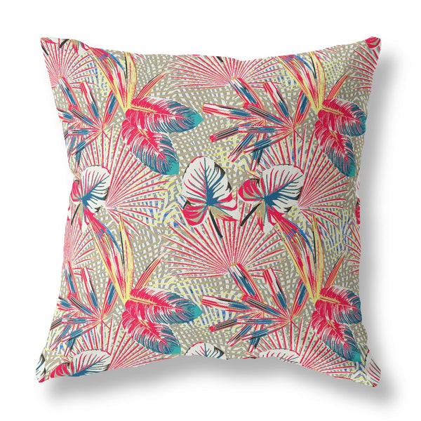 18” Red Gold Tropical Indoor Outdoor Throw Pillow