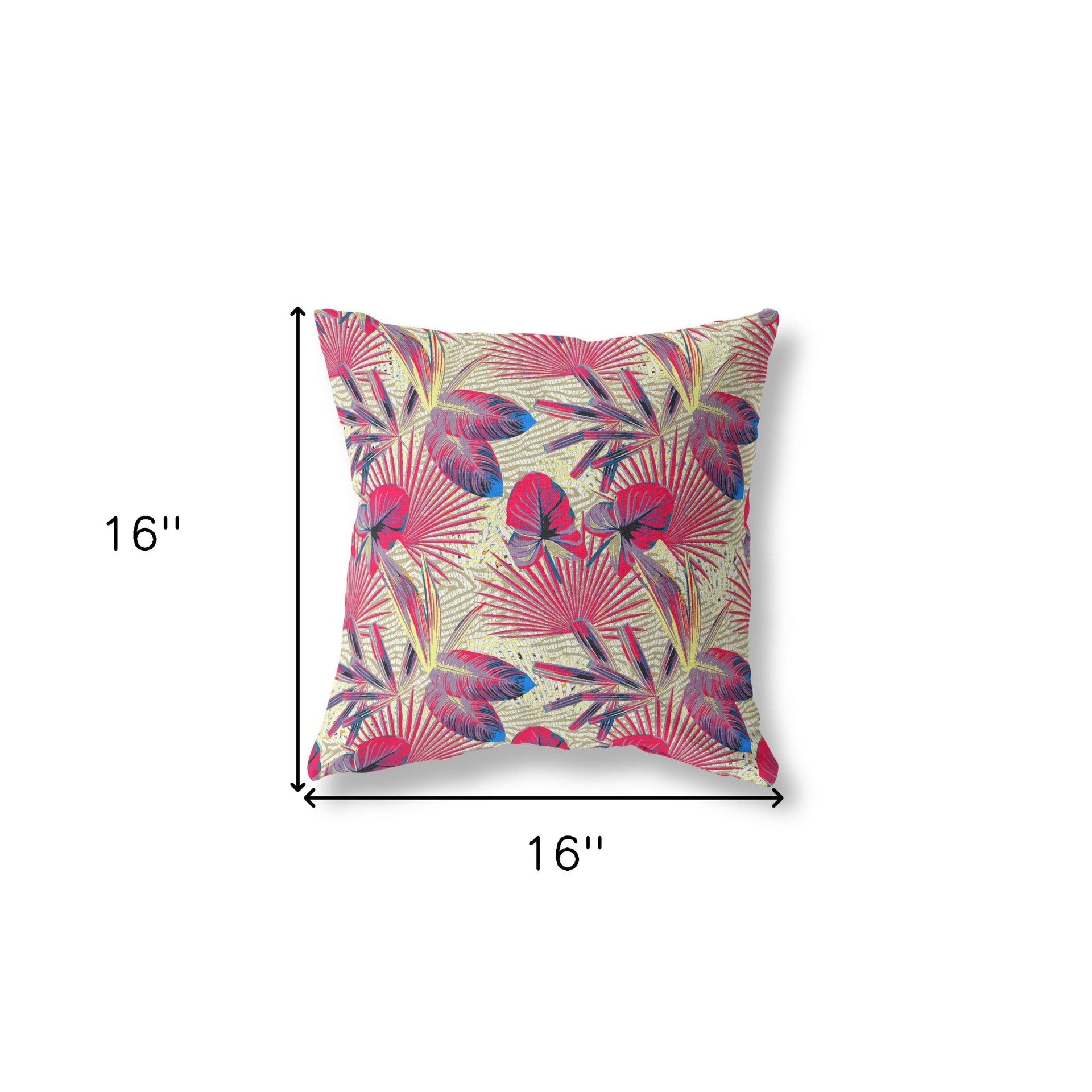 16?ǥ Pink Yellow Tropical Indoor Outdoor Throw Pillow