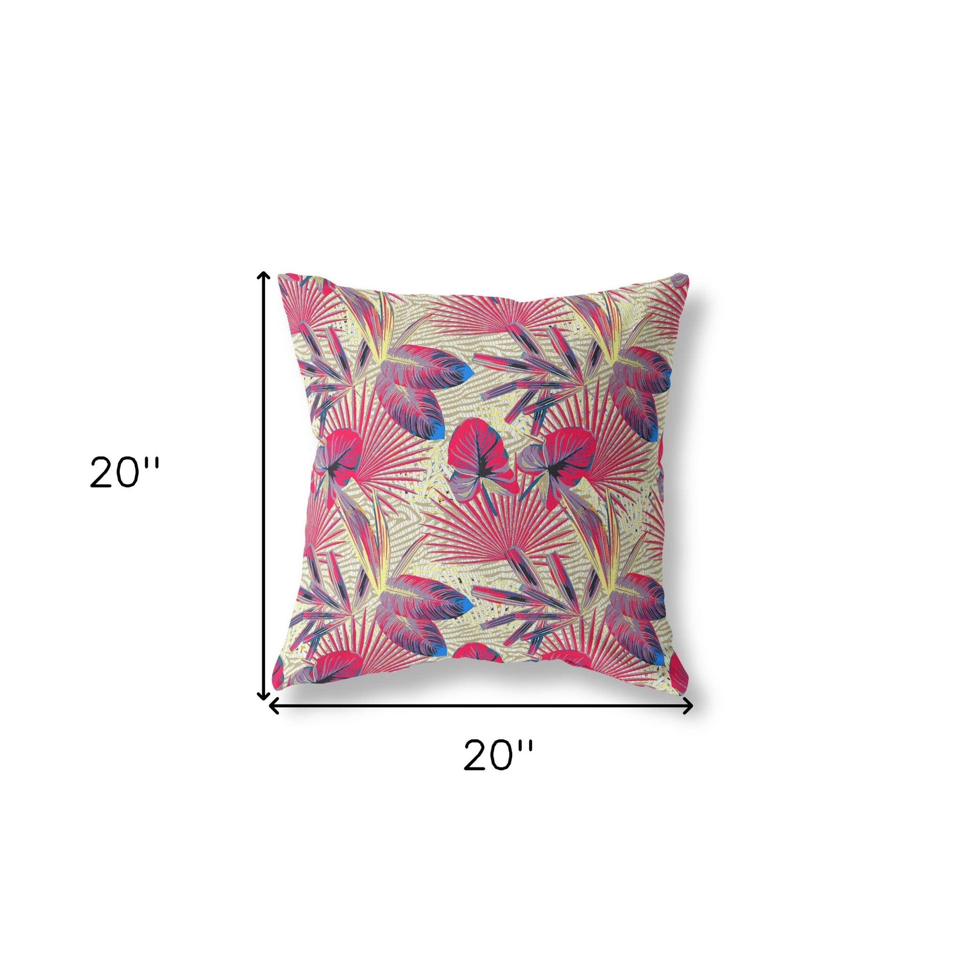 18” Pink Yellow Tropical Indoor Outdoor Throw Pillow