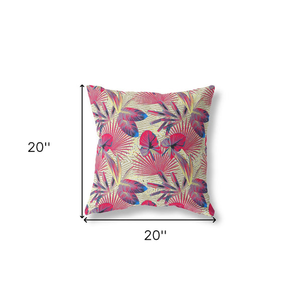 18” Pink Yellow Tropical Indoor Outdoor Throw Pillow