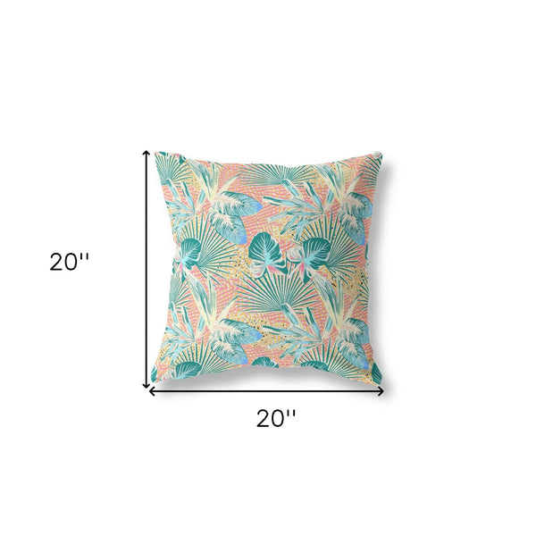 18” Blue Peach Tropical Indoor Outdoor Throw Pillow