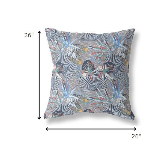 18” Indigo Gray Tropical Indoor Outdoor Throw Pillow