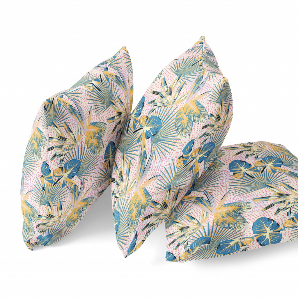 16?ǥ Blue Gold Tropical Indoor Outdoor Throw Pillow