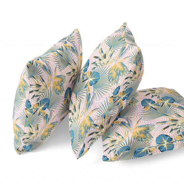 16?ǥ Blue Gold Tropical Indoor Outdoor Throw Pillow