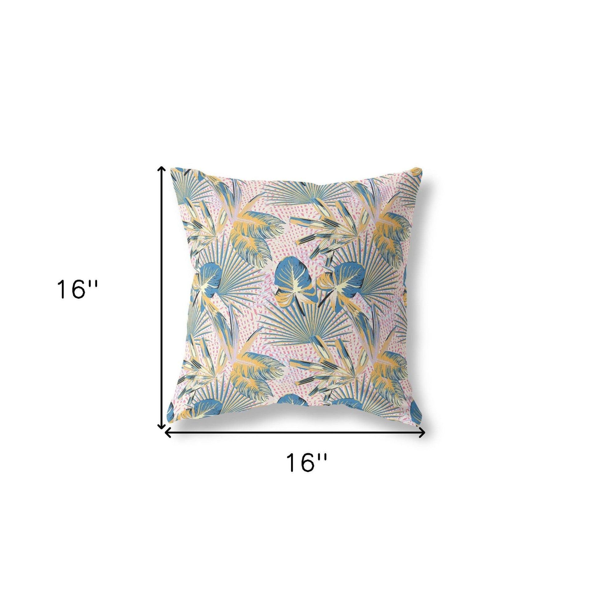 16?ǥ Blue Gold Tropical Indoor Outdoor Throw Pillow