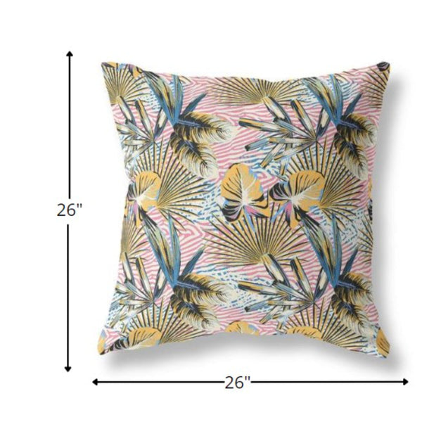 18” Gold Pink Tropical Indoor Outdoor Throw Pillow