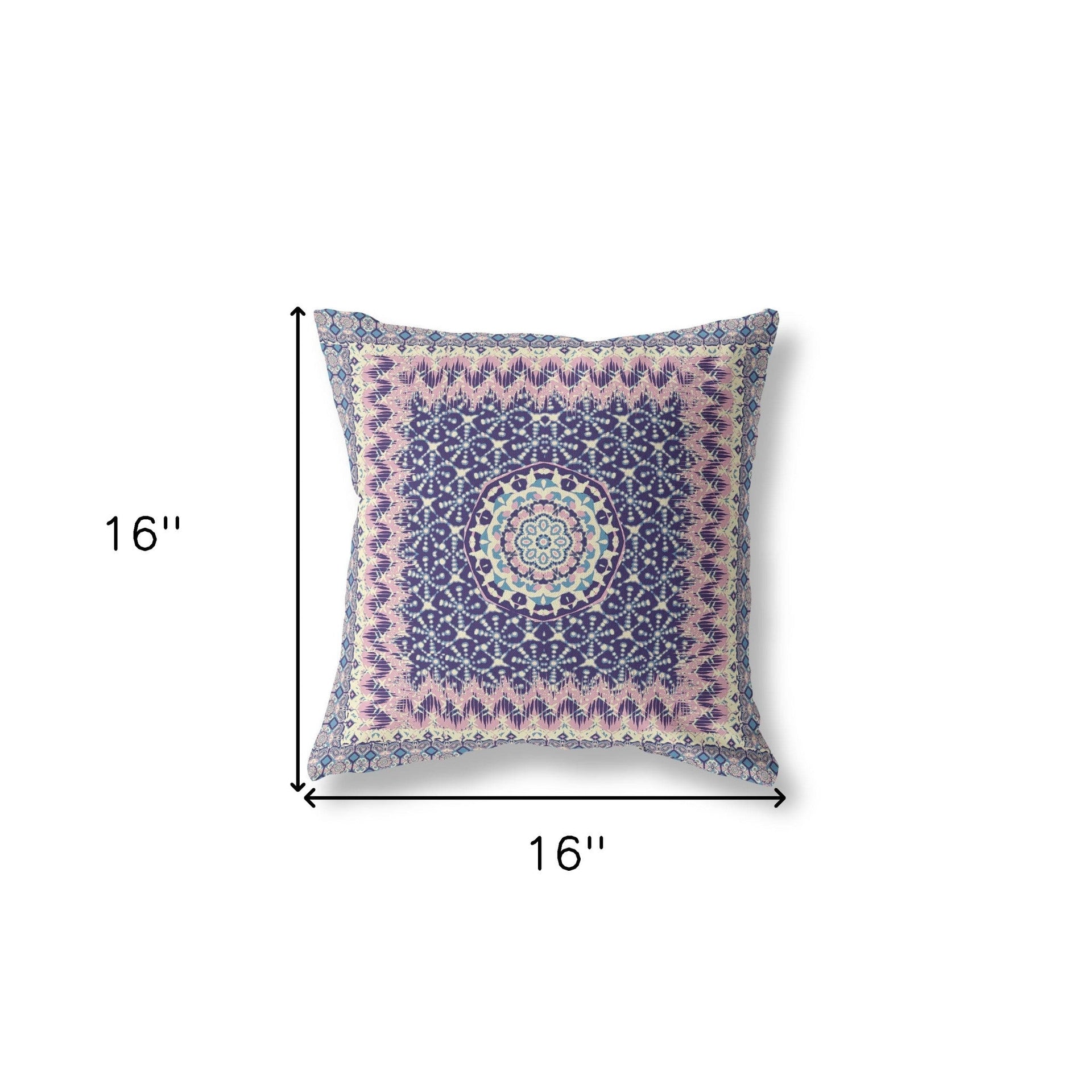 16?ǥ Pink Indigo Holy Floral Indoor Outdoor Throw Pillow