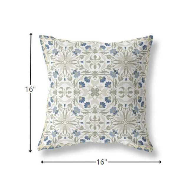 16?ǥ White Green Paisley Indoor Outdoor Throw Pillow