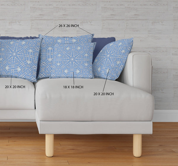 16?ǥ Blue White Geostar Indoor Outdoor Throw Pillow