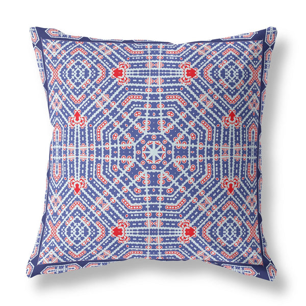 16?ǥ Blue Red Geostar Indoor Outdoor Throw Pillow