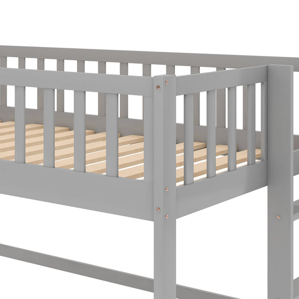 Twin Size Low Loft Bed with Ladder and Slide  Gray