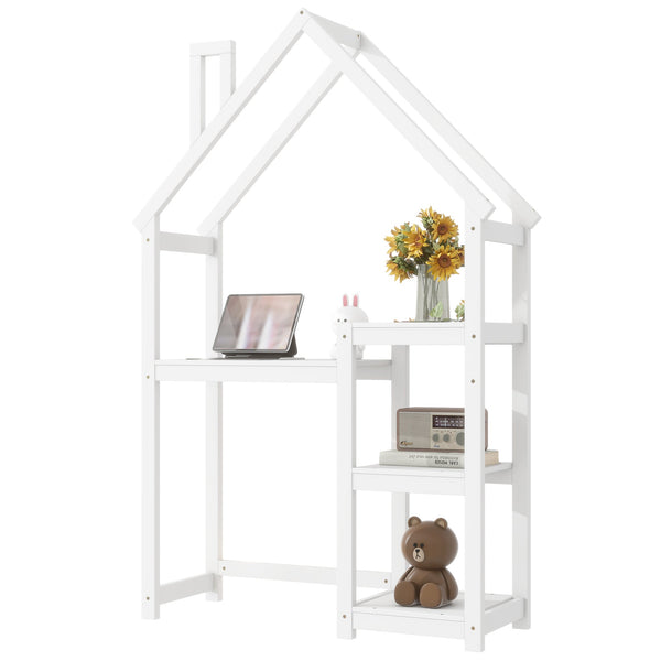 House-shaped Wooden writing Desk,Kids study Table,Bookshelf & Toy Storage,White