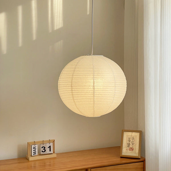 White Japanese style pendant light simple living room round rice paper round LED pendant light