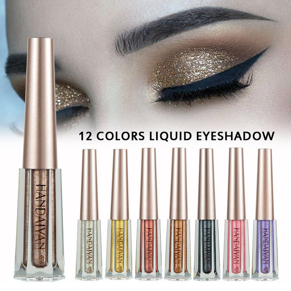 HANDAIYAN Diamond Pearl Liquid Eye Shadow 12 Colors Shining Bright Eye Shadow Liquid