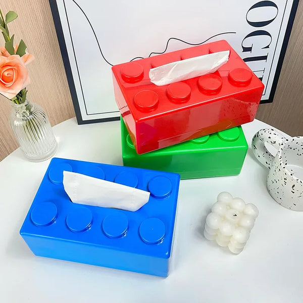 ABS Building Block Shaped Tissue Box Wall-mounted Creative Face Towel Box Organizer Perforation-free Removable