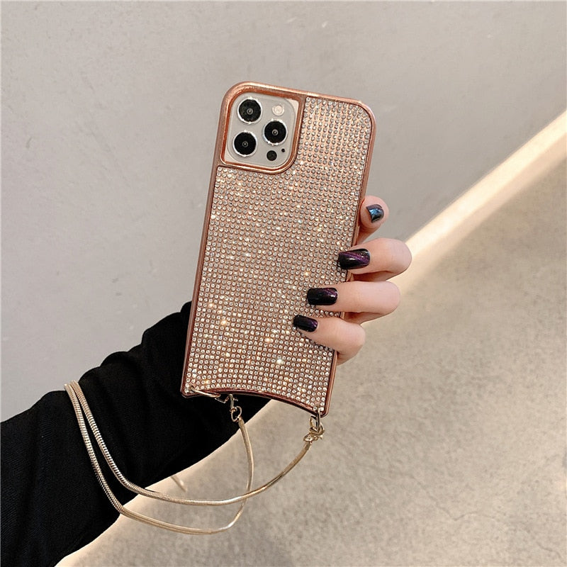Crossbody Lanyard Glitter Diamonds Shoulder Phone Case For Iphone 13 13Pro 12 11 Pro XS Max X XR 7 8 Plus Luxury Shining Cover