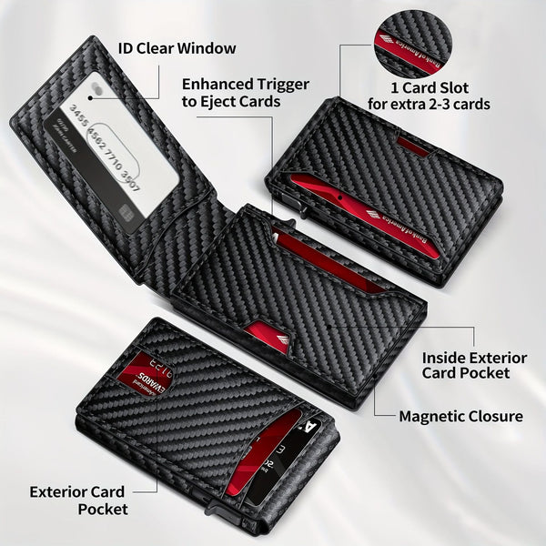 Carbon fiber patterned men's wallet wallet two fold flip card box anti-theft brush wallet magnetic suction side push card bag