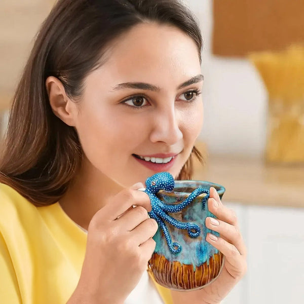 Handmade Deep Blue Octopus Mug. For Hot & Cold Drinks