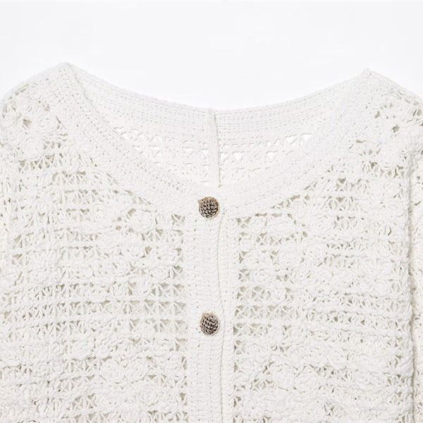 Style Women's Fashion Casual Long Sleeve Single Breasted Crochet Jacket