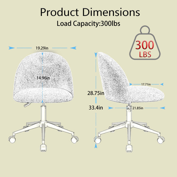 Velvet fabric office chair, mid back adjustable rotating computer chair, black legs, cushioned office chair with wheels