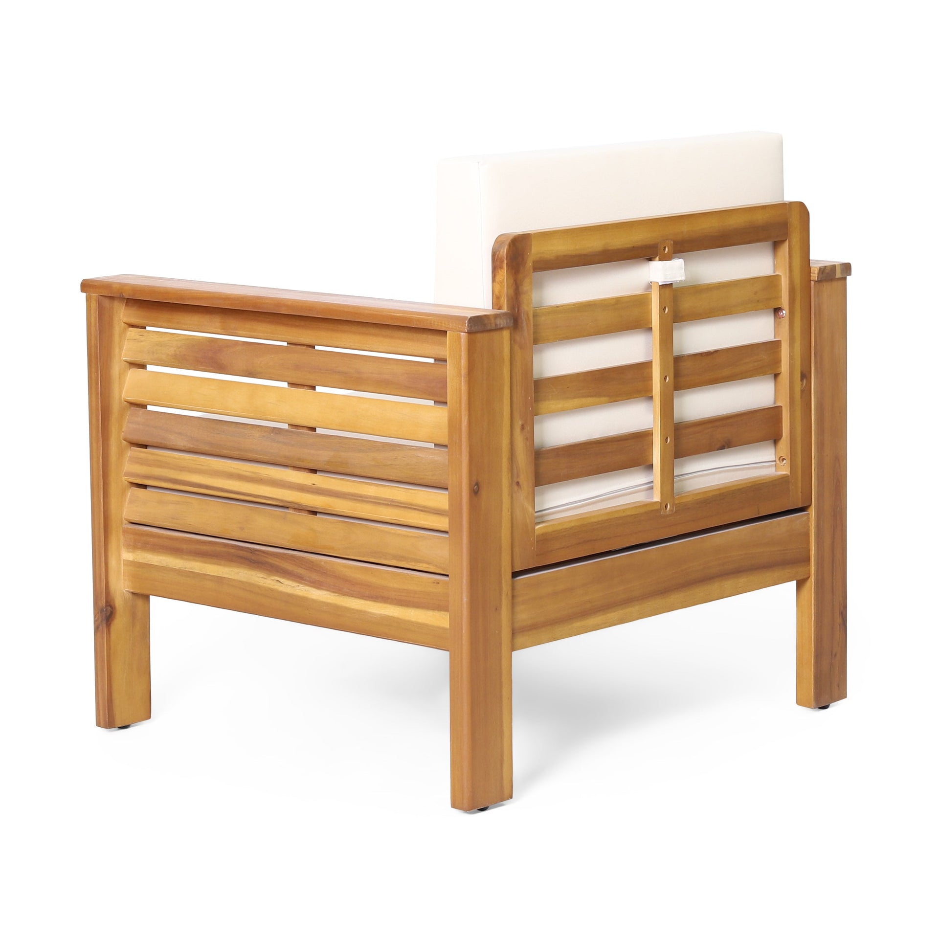 ( Set of 2) Outdoor Acacia Wood Club Chairs with Cushions, Teak+Beige, 27.75