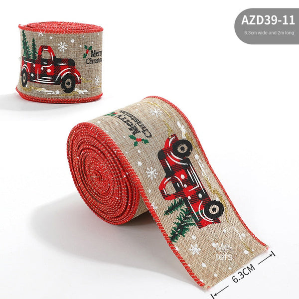 Christmas ribbon imitation linen ribbon decoration bow accessories snowflake Christmas ribbon in stock