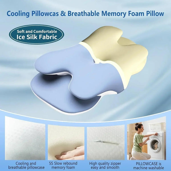Ice Silk Pillowcase Ergonomic Cervical Pillow Memory Foam Pillow Neck Pain Relief Comes Adjustable Home for Back Side Sleepers