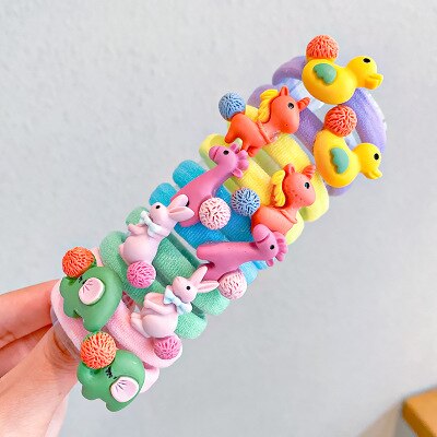 10PCS/Set Rainbow Cartoon Character Fruits Flower Nylon Elastic Hair Bands Women Girl Sweet Rubber Hair Tie Scrunchie Headwear
