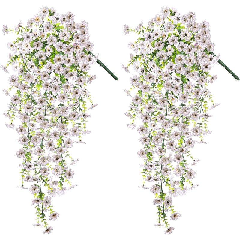 Purple hanging artificial flowers, vines for wedding arch, home, garden, party, autumn decor, fake eucalyptus, plant decor, 2 pc