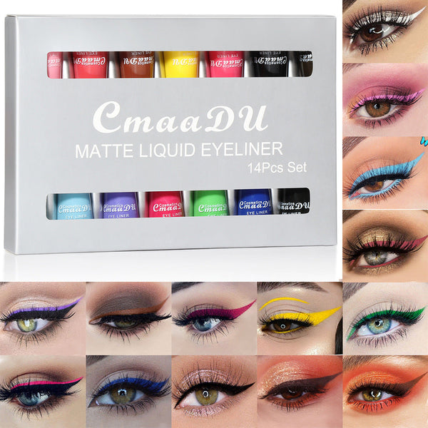 CmaaDu 14 color liquid eyeliner set matte  quick drying  long lasting  no smudge