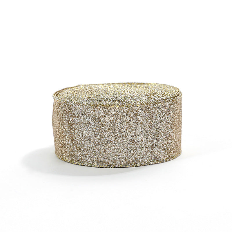 New Gold Onion Cloth Christmas Ribbon Gold Powder Decorative Bow Material Christmas Wire Edge Weaving Ribbon Decoration