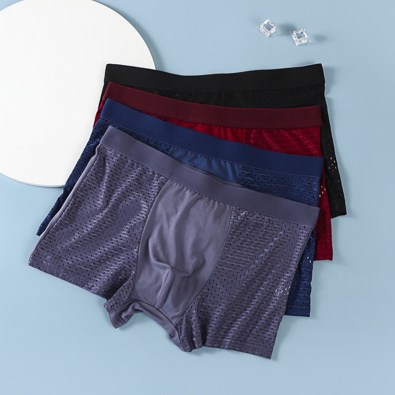 Men's boxer briefs ice silk large size breathable summer seamless four-corner mesh men's pants