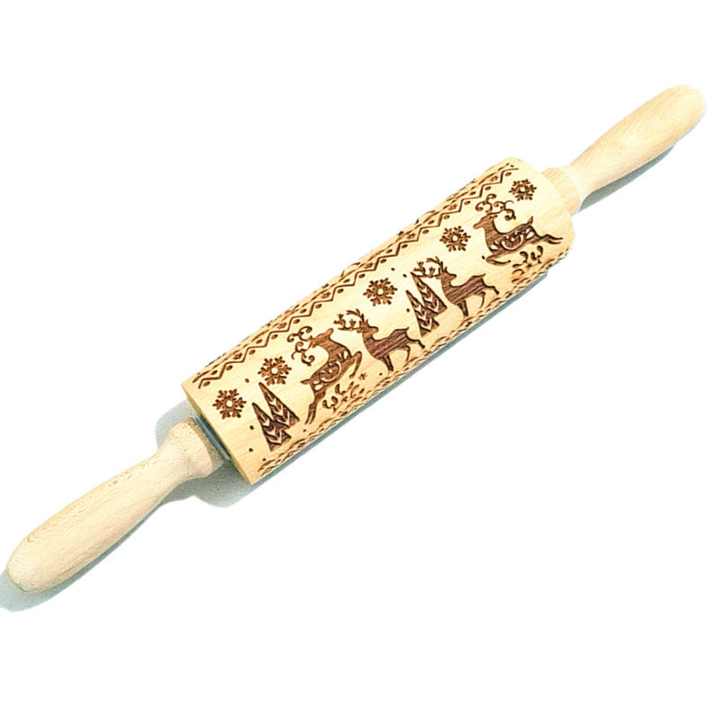 Wooden Rolling Pin Beechwood Laser Engraved Printed Rolling Pin Embossing Christmas Flip Sugar Cookie Rolling Pin