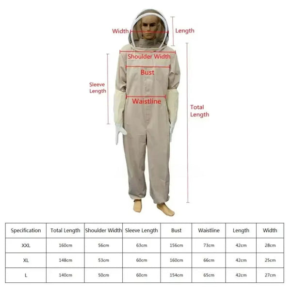 1 Set of Professional Ventilated Full - Body Beekeeping Suit with Gloves