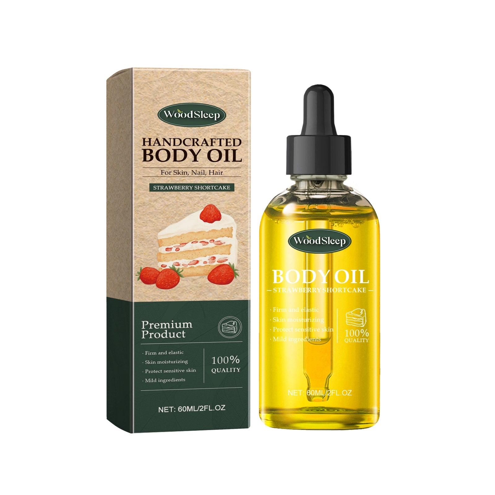 Woodsleep Strawberry Shortcake Body Essence Oil, Refreshing, Hydrating And Nourishing Soft Massage Oil All Over The Skin